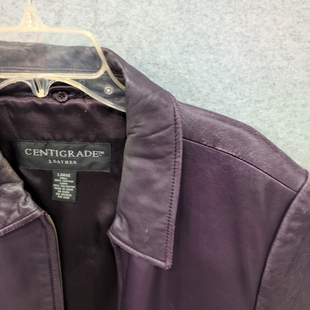 Centigrade Leather Purple Full Zip Jacket Womens Large Plum Genuine Leather Coat - Picture 4 of 12